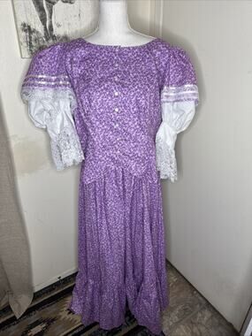 Recollections VTG Prairie Floral Cottagecore Maxi Purple Skirt And Top L Cotton
